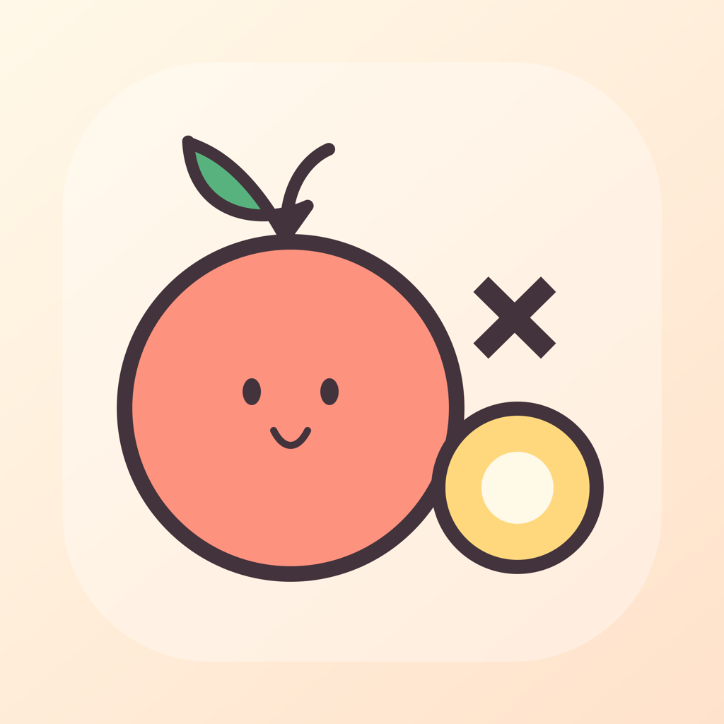 Pip, a little peach sprout, with X and O